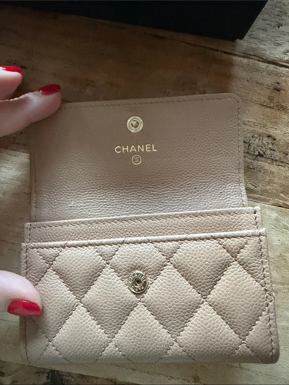 CHANEL Quilted Beige Leather Wallet with Gold CC Hardware